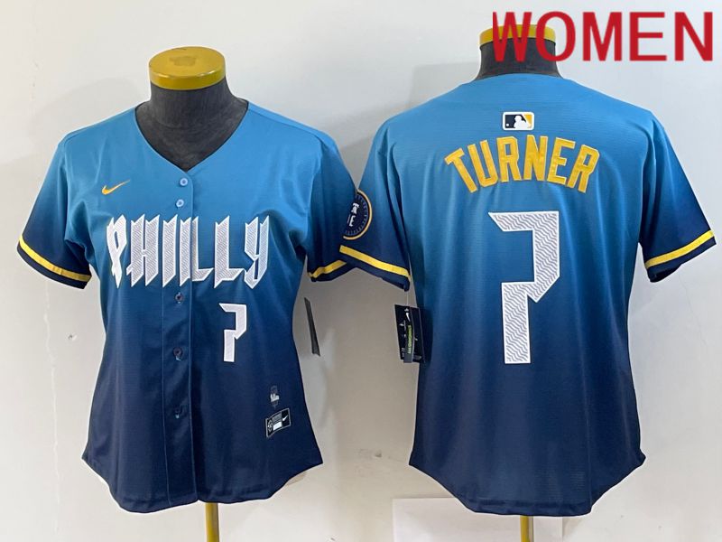 Women Philadelphia Phillies #7 Turner Blue City Edition Nike 2024 MLB Jersey style 4->->Women Jersey
